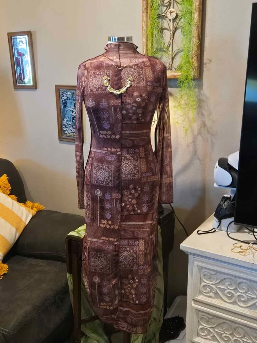 Emory Park Mesh Bandana Print Maxi Dress Size M